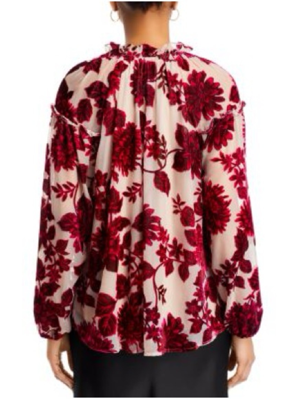 Bloomingdale’s Cupio Red Floral Burnout Ruffle Blouse on Cream size Large - Picture 7 of 16